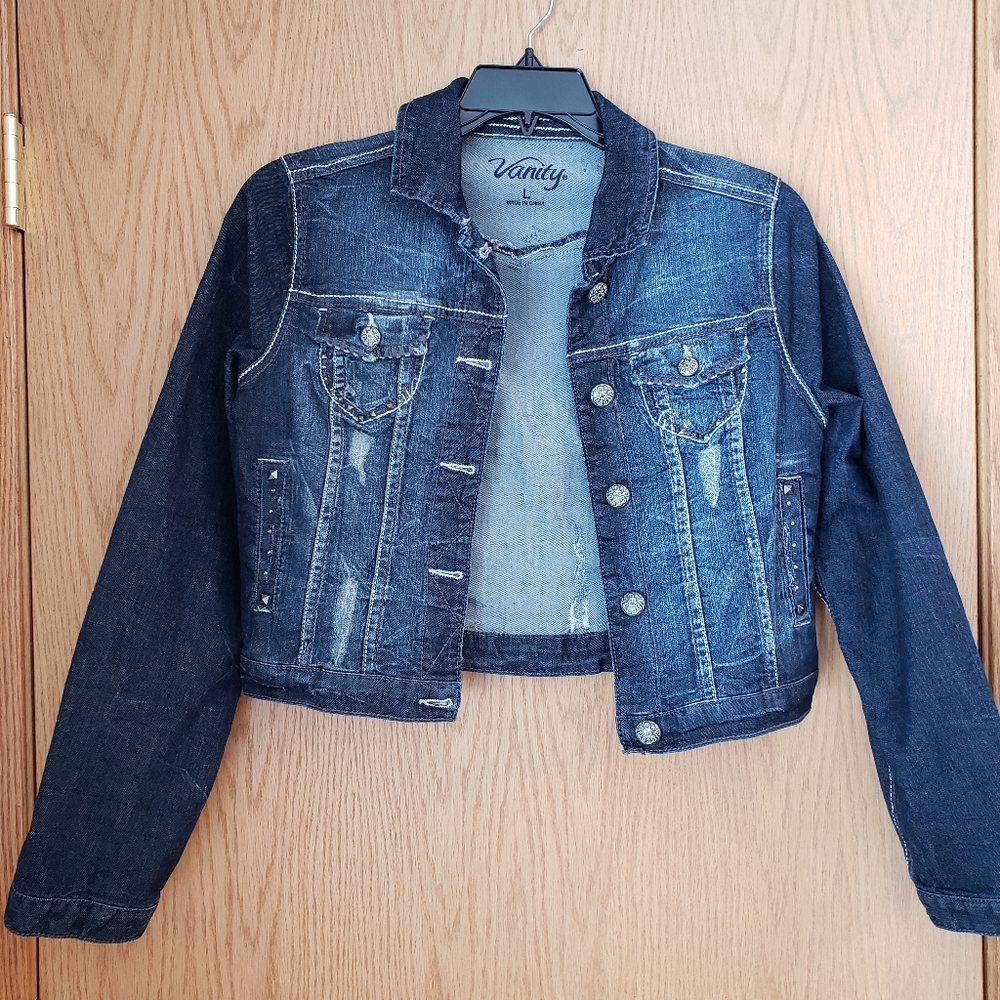 SALE! Vanity dk wash stretch jean jacket sz L